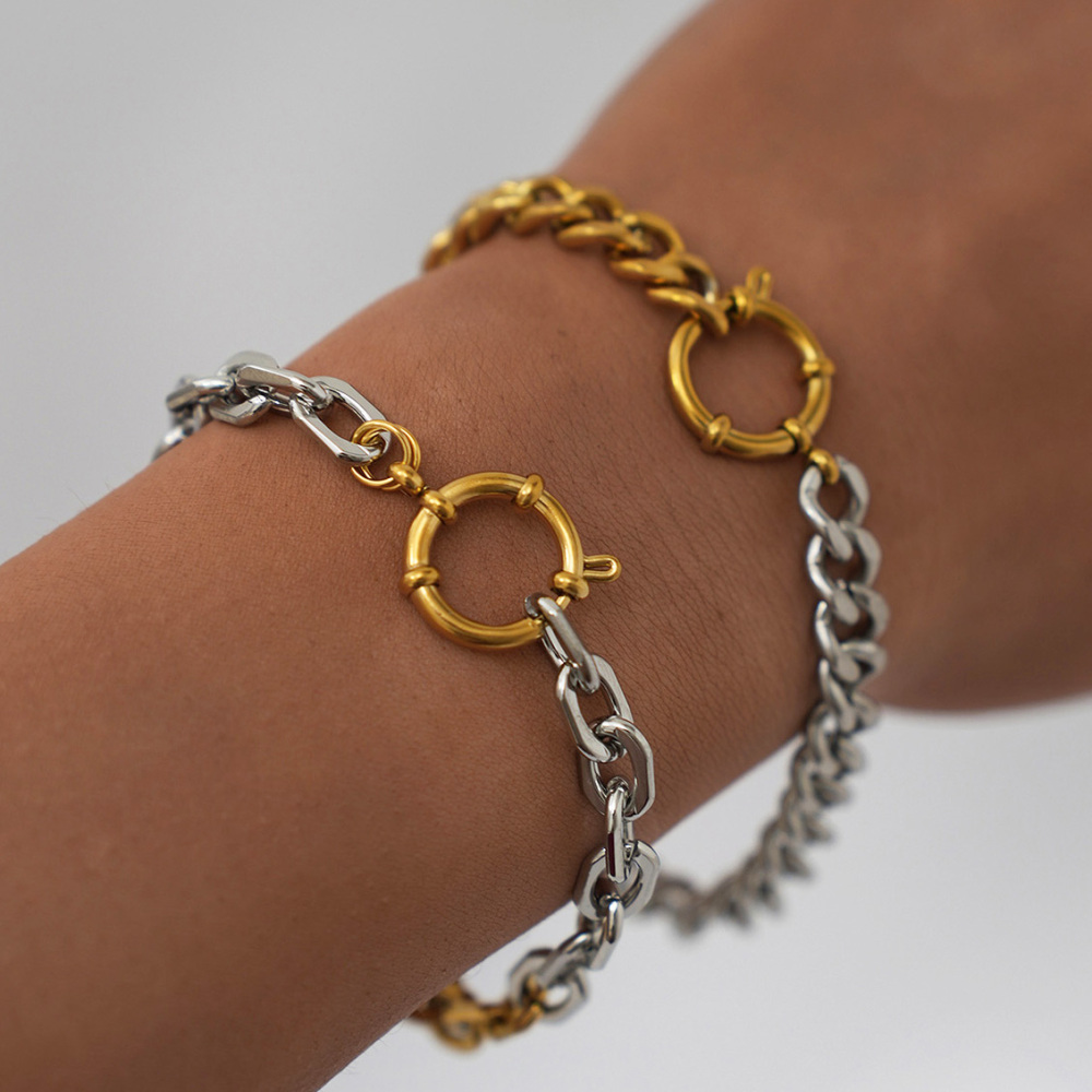 Bracelet Chaîne Femme Étanche En Acier Inoxydable, Coloris Or Et Argent, 1 Pièce. Image5