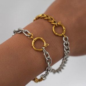 Bracelet Chaîne Femme Étanche En Acier Inoxydable, Coloris Or Et Argent, 1 Pièce. h5 Image5