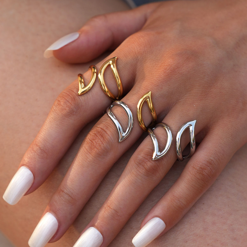 Bague Femme Simple, Forme Irrégulière, En Acier Inoxydable Étanche Image9