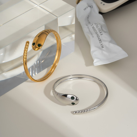 Bracelet manchette en acier inoxydable doré en forme de serpent, 1 pièce 2
