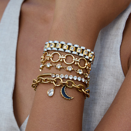 Bracelet à breloques classique lune pour femme, en acier inoxydable étanche, couleur or (1 pièce). 2