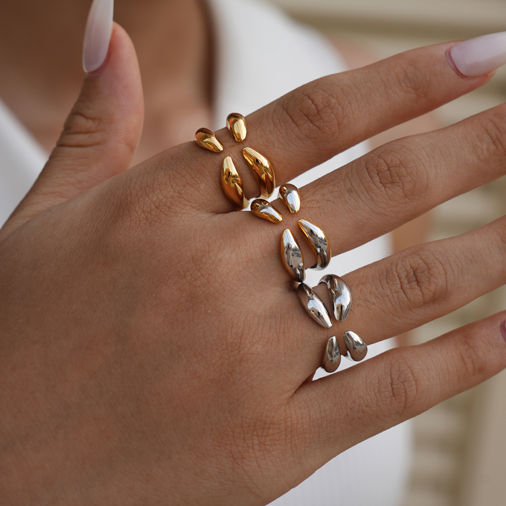 Bague Femme Simple, Forme Irrégulière, Acier Inoxydable, Couleur Or, Étanche Image4