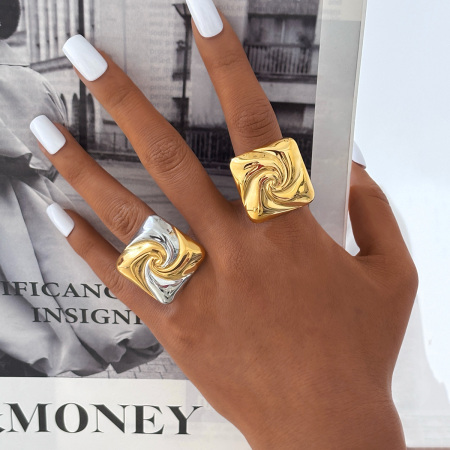 Bague femme simple, rétro, rectangulaire, en acier inoxydable étanche (1 pièce)