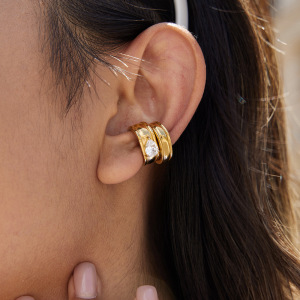 1 Paire De Manchettes D'Oreilles Minimalistes En Forme De Goutte, En Acier Inoxydable Étanche, Couleur Or, Ornées De Zircon. h5 Image5