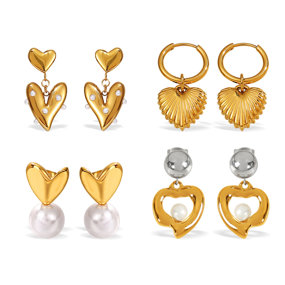 1 Paire De Boucles D'Oreilles Pendantes En Acier Inoxydable Étanches En Forme De Cœur Image4