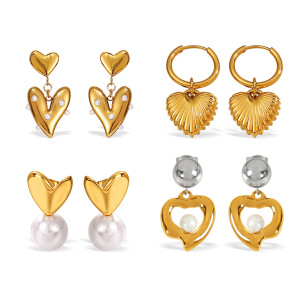 1 Paire De Boucles D'Oreilles Pendantes En Acier Inoxydable Étanches En Forme De Cœur h5 Image4