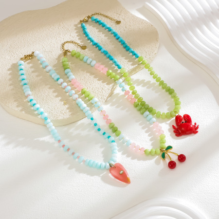 Collier de perles romantique en acier inoxydable doré, imperméable, avec cœur et pierre naturelle (1 pièce)