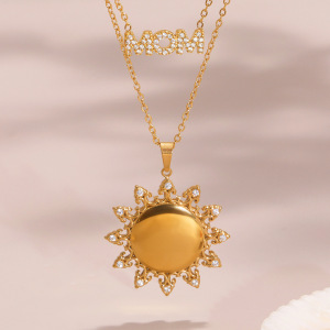 Collier Pendentif Femme Classique Soleil En Acier Inoxydable Étanche Couleur Or (1 Pièce) h5 Image2
