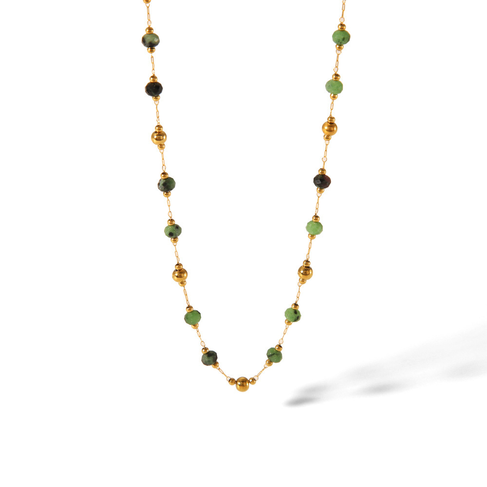 Ensemble De Bijoux Pour Femmes Comprenant 1 Pièce De Perles Ethniques Rondes En Acier Inoxydable Étanche Couleur Or Et Pierre Naturelle Image3