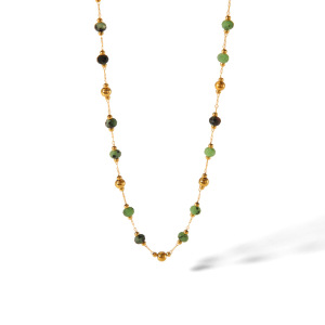 Ensemble De Bijoux Pour Femmes Comprenant 1 Pièce De Perles Ethniques Rondes En Acier Inoxydable Étanche Couleur Or Et Pierre Naturelle h5 Image3