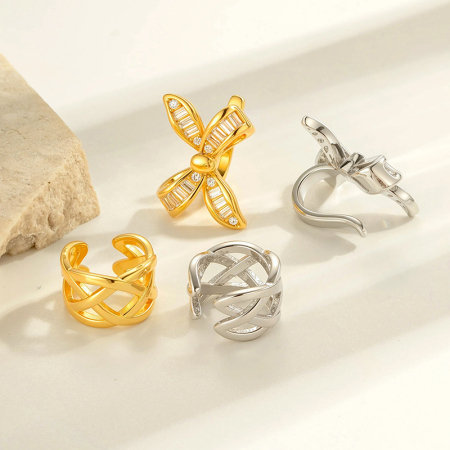 1 pièce de manchettes d'oreilles en cuivre doré et zircon 2