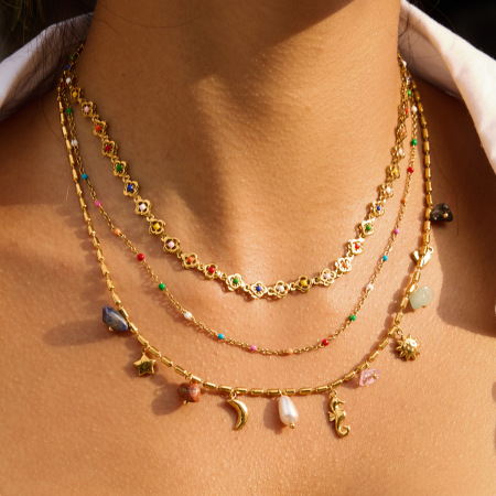 Ensembles de bijoux pour femmes en acier inoxydable doré, imperméables, avec fleurs colorées