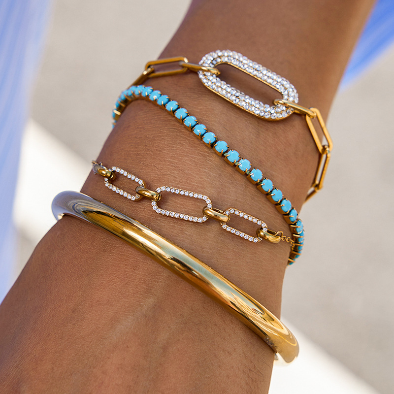 Bracelet À Maillons Pour Femme, En Acier Inoxydable Calaïte, Étanche Et Couleur Or (1 Pièce). Image4