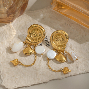 Boucles D'Oreilles Pendantes En Acier Inoxydable Doré, Étanches, En Forme De Coquillage (1 Paire) h5 Image5