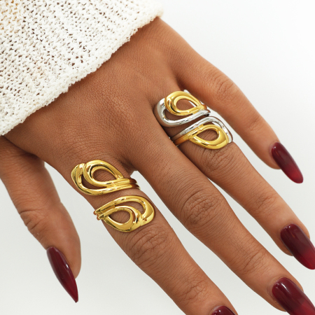 Bague simple ajourée en acier inoxydable étanche couleur or (1 pièce) 2