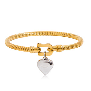 Bracelet Jonc Femme Simple En Forme De Cœur, En Acier Inoxydable, Étanche, Couleur Or Et Argent h5 