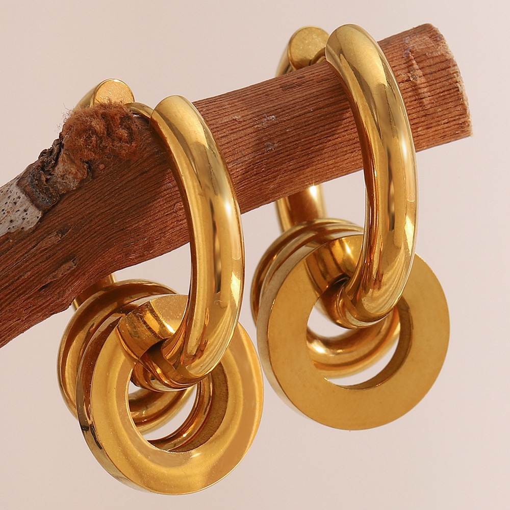 Boucles D'Oreilles Créoles Pour Femme, Simples, En Acier Inoxydable, Couleurs Or Et Argent, Étanches (1 Pièce). h5Image3