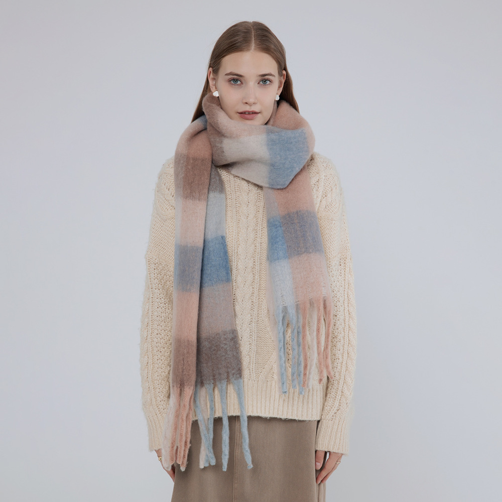 1 Écharpe D'Hiver Élégante En Polyester À Carreaux Pour Femme 