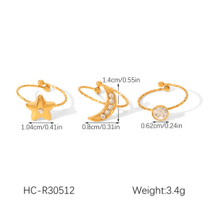Bagues De Luxe Multicouches En Acier Inoxydable Imperméable Avec Zircon Et Étoiles Et Lune Pour Femmes h5 Image2