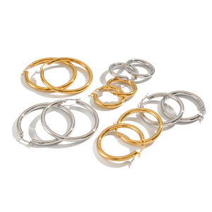 1 Paire De Boucles D'Oreilles Créoles Basiques En Acier Inoxydable Étanche Couleur Or h5 Image6