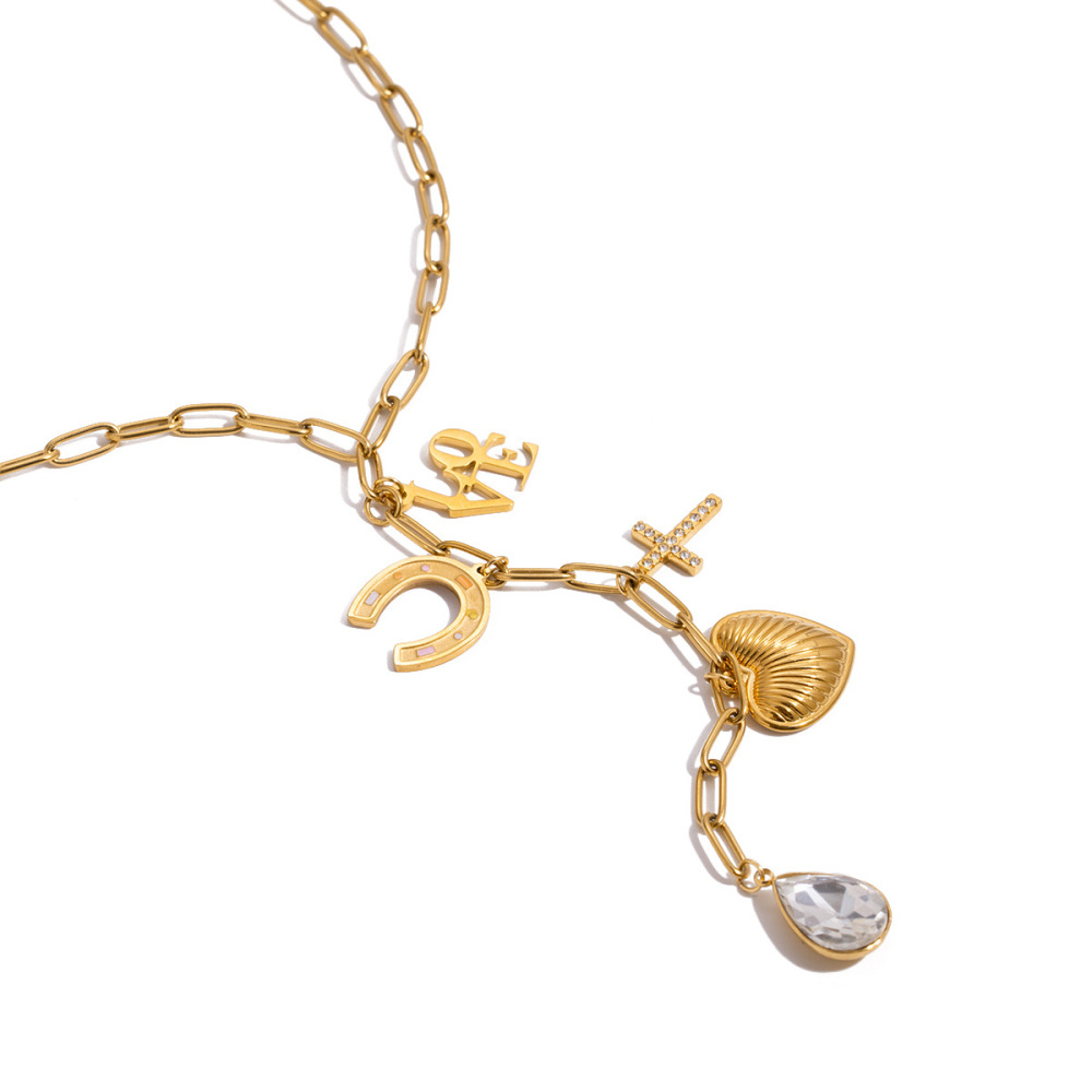 Magnifique Collier Pendentif En Acier Inoxydable Doré Avec Pompon En Forme De Cœur Pour Femme Image6