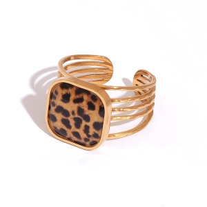 Bague Tendance Décontractée À Imprimé Léopard En Acier Inoxydable Étanche Pour Femme (1 Pièce) h5