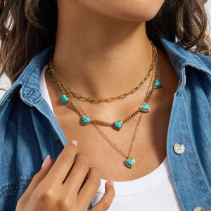 Ensembles De Bijoux Pour Femmes En Acier Inoxydable Imperméables, Motif Cœur Classique En Calaïte h5 Image2