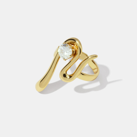 Bague en acier inoxydable étanche avec zircon de forme irrégulière et pierre précieuse couleur or