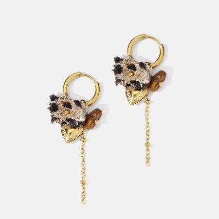 Boucles d'oreilles pendantes en forme de cœur, en acier inoxydable étanche, couleur or, avec pierre naturelle.