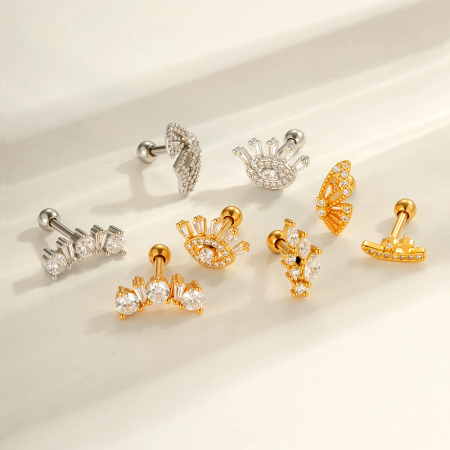 Boucle d'oreille piercing œil du diable en cuivre et zircon couleur or, 1 pièce
