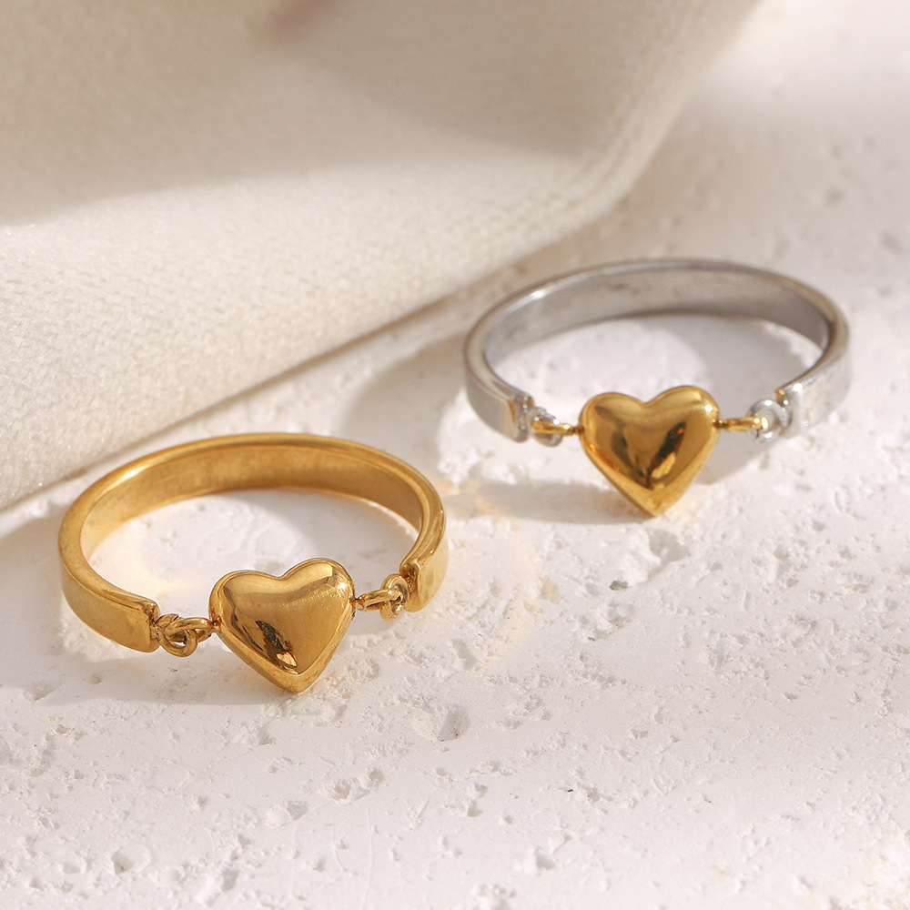 Bague Simple En Forme De Cœur, En Acier Inoxydable Étanche, Couleur Or (1 Pièce) h5Image2