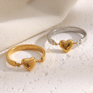 Bague Simple En Forme De Cœur, En Acier Inoxydable Étanche, Couleur Or (1 Pièce) h5 Image2