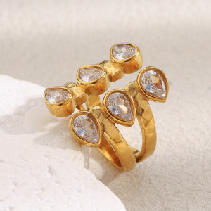 Bague Élégante Pour Femme, En Acier Inoxydable Double Couche, Étanche, Couleur Or, Ornée D'Un Zircon. h5 Image3