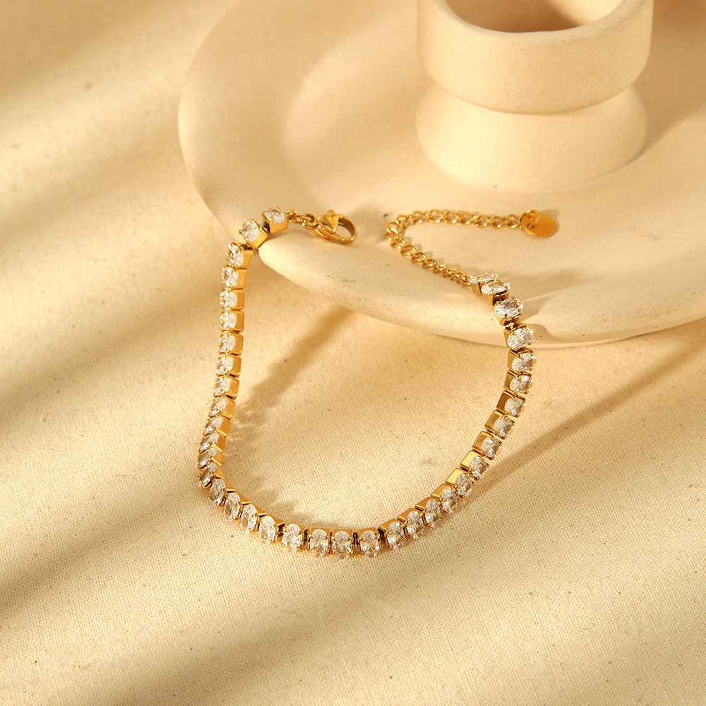Bracelet Chaîne Simple Pour Femme, Rectangulaire, En Acier Inoxydable Étanche (1 Pièce). Image4