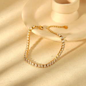 Bracelet Chaîne Simple Pour Femme, Rectangulaire, En Acier Inoxydable Étanche (1 Pièce). h5 Image4