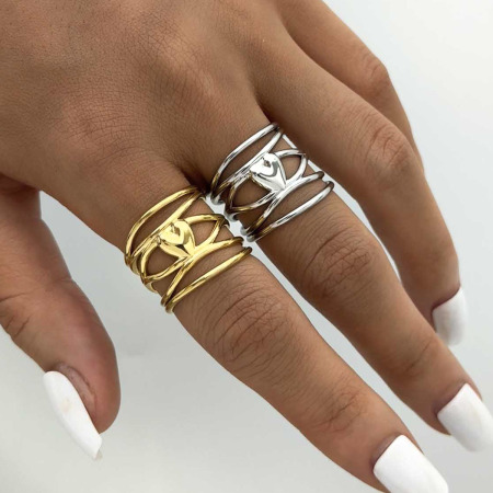Bague femme simple, rétro, en forme de cœur irrégulière, en acier inoxydable étanche (1 pièce)