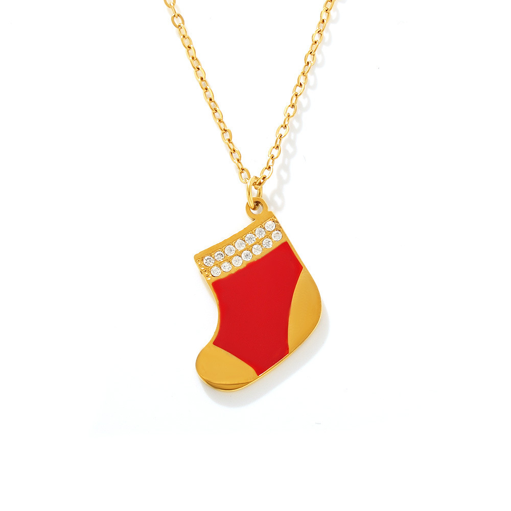 Colliers Pendentifs Pour Femmes En Acier Inoxydable Imperméable, Motif Chaussette De Noël Classique