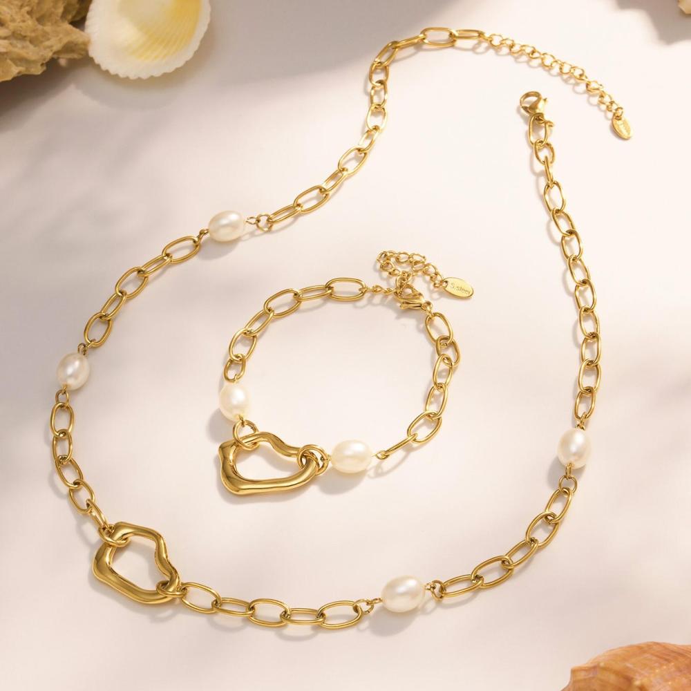 Ensembles De Bijoux Pour Femmes En Acier Inoxydable De Forme Classique Irrégulière, Étanches Et De Couleur Dorée h5Image6