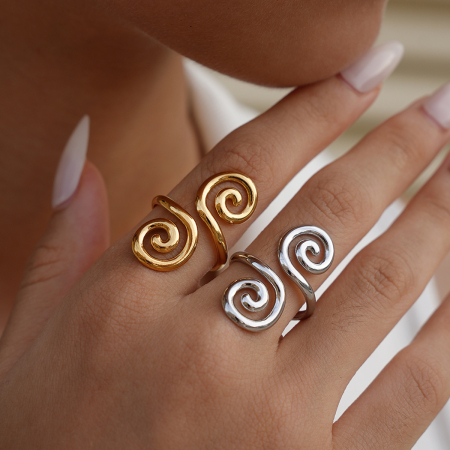 Bague femme rétro ronde en acier inoxydable étanche couleur or (1 pièce)