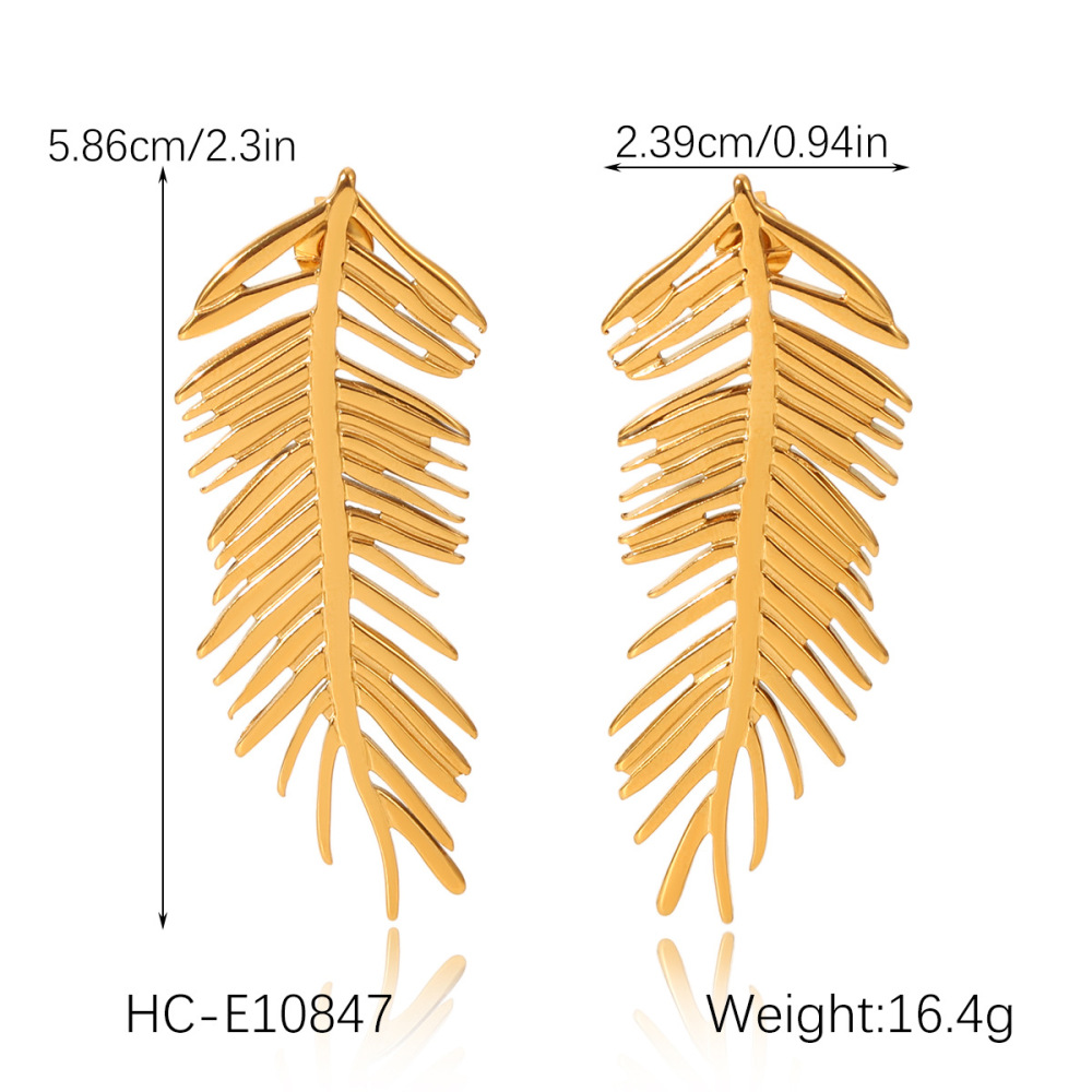 Boucles D'Oreilles Puces Daily Leaf Pour Femme, En Acier Inoxydable Étanche, Couleur Or (1 Paire). Image2