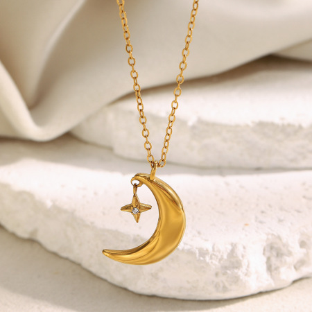 Collier pendentif lune pour femme, en acier inoxydable étanche, couleur or (1 pièce)