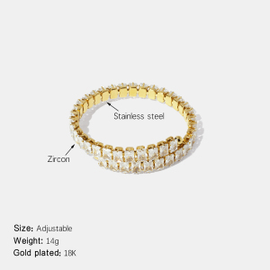 Bracelet Manchette Luxueux En Acier Inoxydable Étanche Couleur Or Avec Zircon h5 