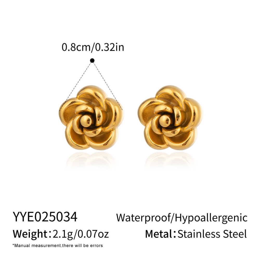 1 Paire De Boucles D'Oreilles Puces Pour Femme, En Acier Inoxydable, Couleur Or, Motif Floral, Série Simple 