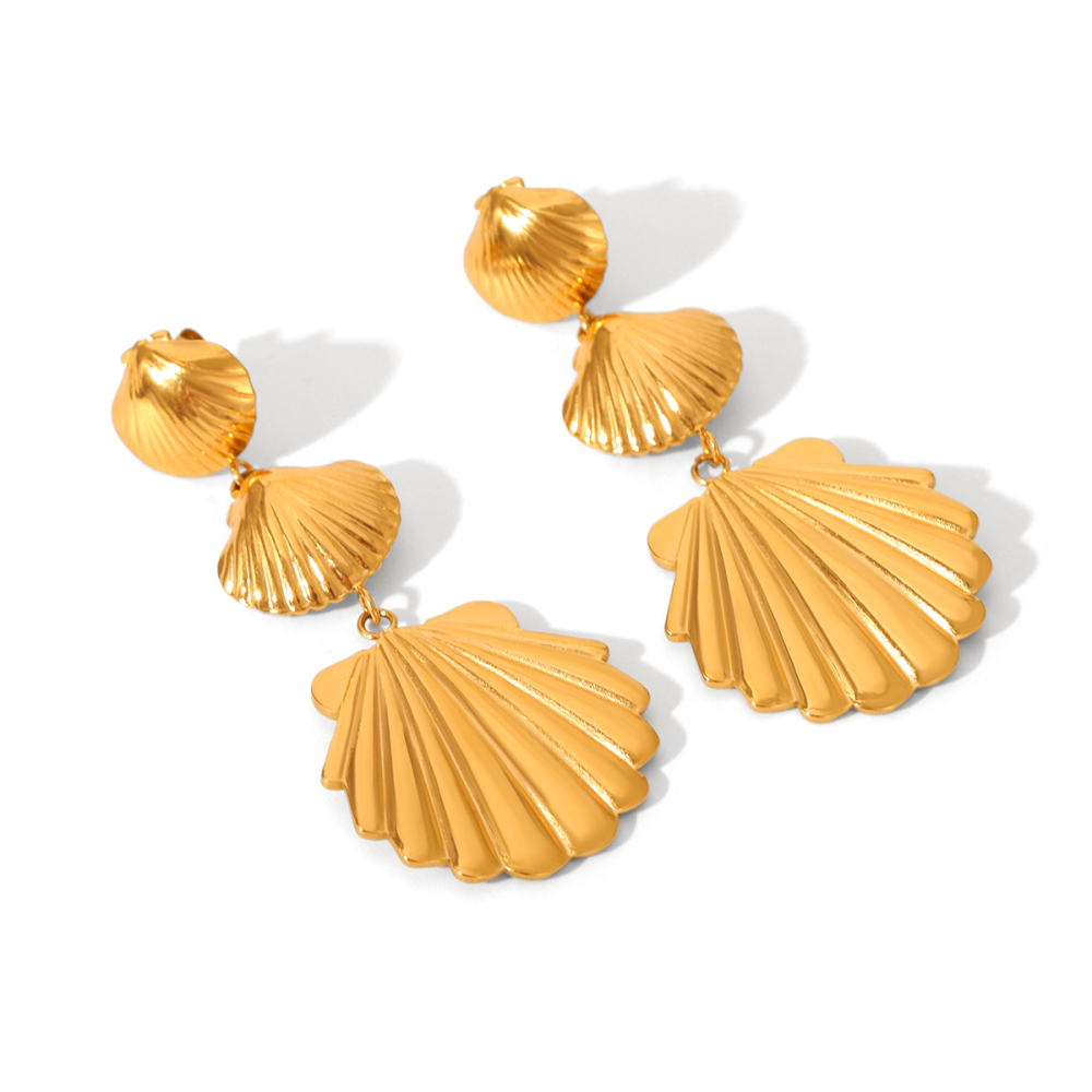 Boucles D'Oreilles Pendantes Pour Femme, Collection Simple Series Daily Shell, En Acier Inoxydable Étanche, Couleur Or (1 Paire).