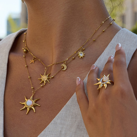 Ensembles de bijoux pour femmes Classic Sun en acier inoxydable étanche couleur or