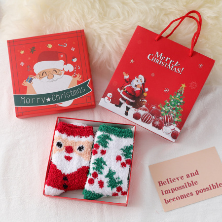Coffret cadeau de Noël en polaire corail épaisse pour femmes, chaussettes mi-mollet