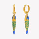 Boucles d'oreilles pendantes en forme de poisson ruisselant d'huile - Or-Bleu-Vert Image2
