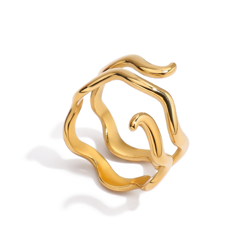 Bague Minimaliste Simple En Acier Inoxydable Étanche Couleur Or (1 Pièce) 