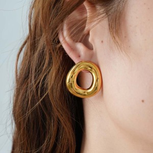 Boucles D'Oreilles Puces Élégantes Pour Femme, En Acier Inoxydable Doré, Imperméables, De Forme Irrégulière (1 Pièce). h5 Image6