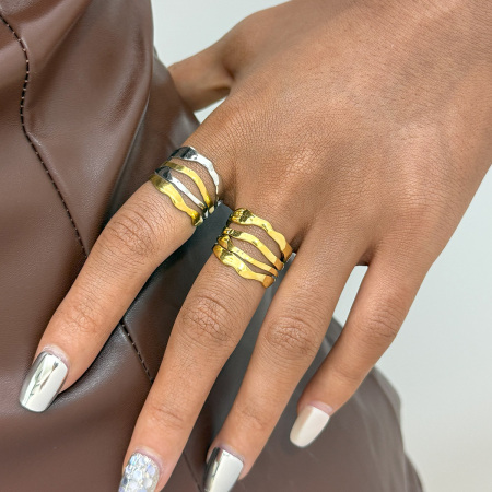 Bague femme simple, forme irrégulière, acier inoxydable, couleur or, étanche 2